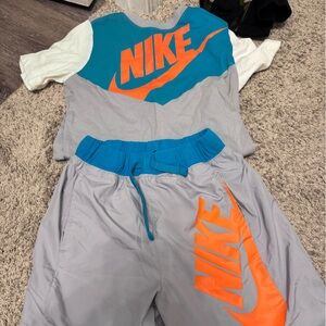 Nike Teal and Gray Activewear with Orange Detail